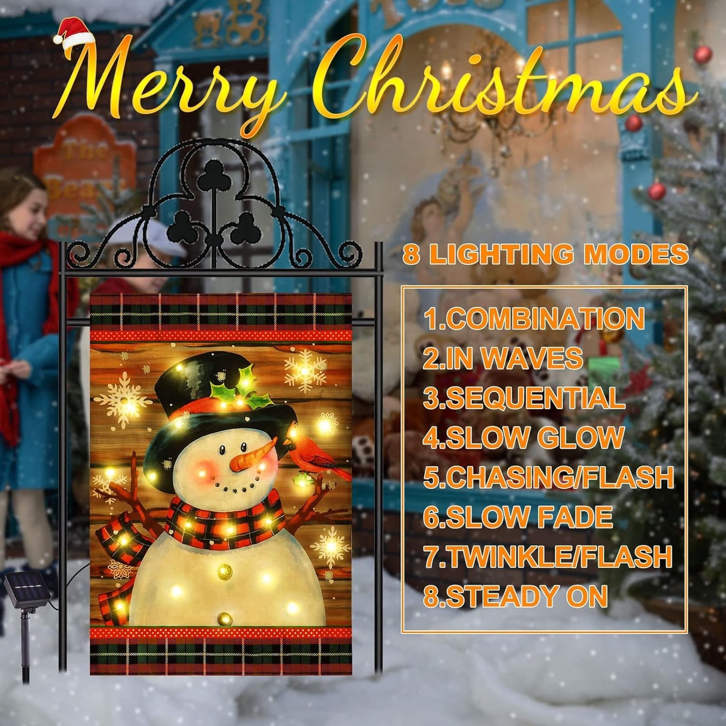 Lighted Christmas Garden Flag for Outside, Led Snowman Garden Flag, Winter Yard Flag 28x40 Double Sided for Outdoor Yard Porch Lawn Decoration
