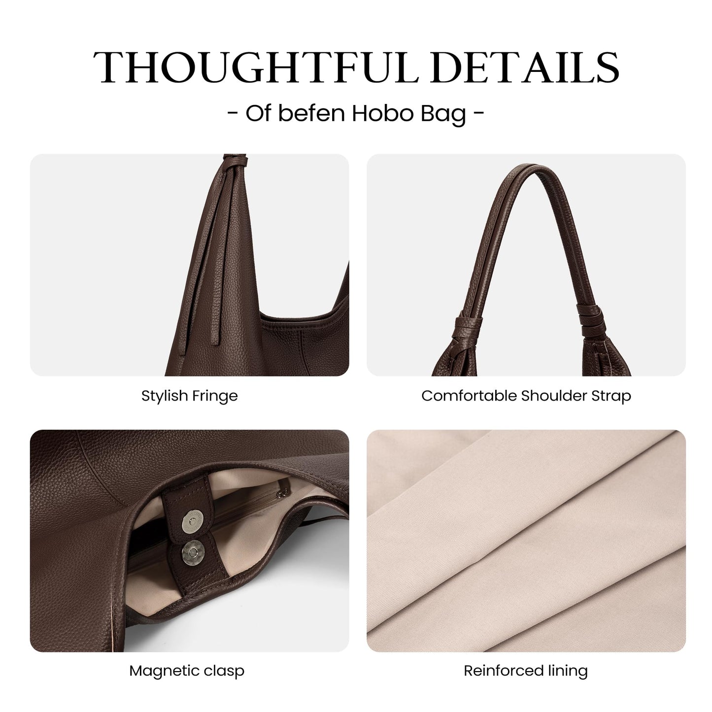 befen Genuine Leather Slouchy Hobo Purses for Women, Casual Hobo Bags Real Top Grain Leather Tote Handbags Women's Coffee Shoulder Satchel for Shopping, Outing, Travel