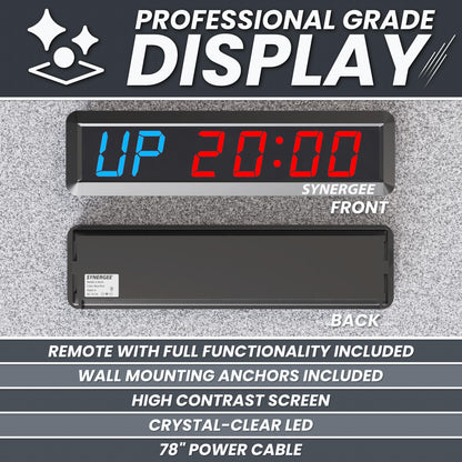 Synergee 16.5' Workout Interval Timer. Programmable Wall Mounted Gym Timer with Wireless Remote. Tabata EMOTM Stopwatch Count Up/Down MMA Clock