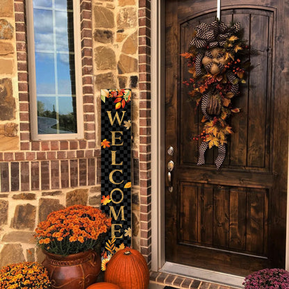 Fall Wooden Porch Sign 47" Autumn Pumpkin Maple Leaf Front Door Welcome Sign Vertical Standing Sign For Garden Home Yard Farmhouse Thanksgiving Decor