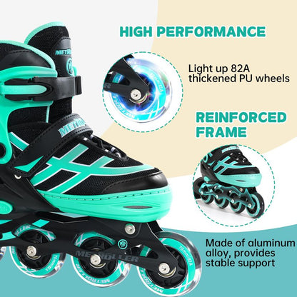 METROLLER Inline Skates for Girls Boys Ages 5-8 8-12 Adjustable Illuminating Wheels Inline Roller Skates for Youth Kids Outdoor Blades