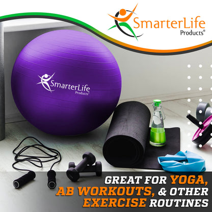 SmarterLife Exercise Ball Yoga Ball for Fitness, Balance, Stability, or Pregnancy, Gym Ball for Core Workout, Physical Therapy, Yoga Ball Chair for Office, Anti-Slip Anti-Burst