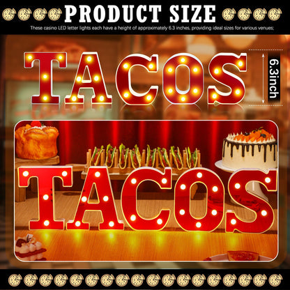 Aurelema Tacos Decorations 6.3" Light up Letters Mexican Cinco De Mayo Party Decorations Taco Bar Battery Powered Marquee LED Letter Sign for Mexican Tacos Theme Wedding Birthday Fiesta Party Supplies
