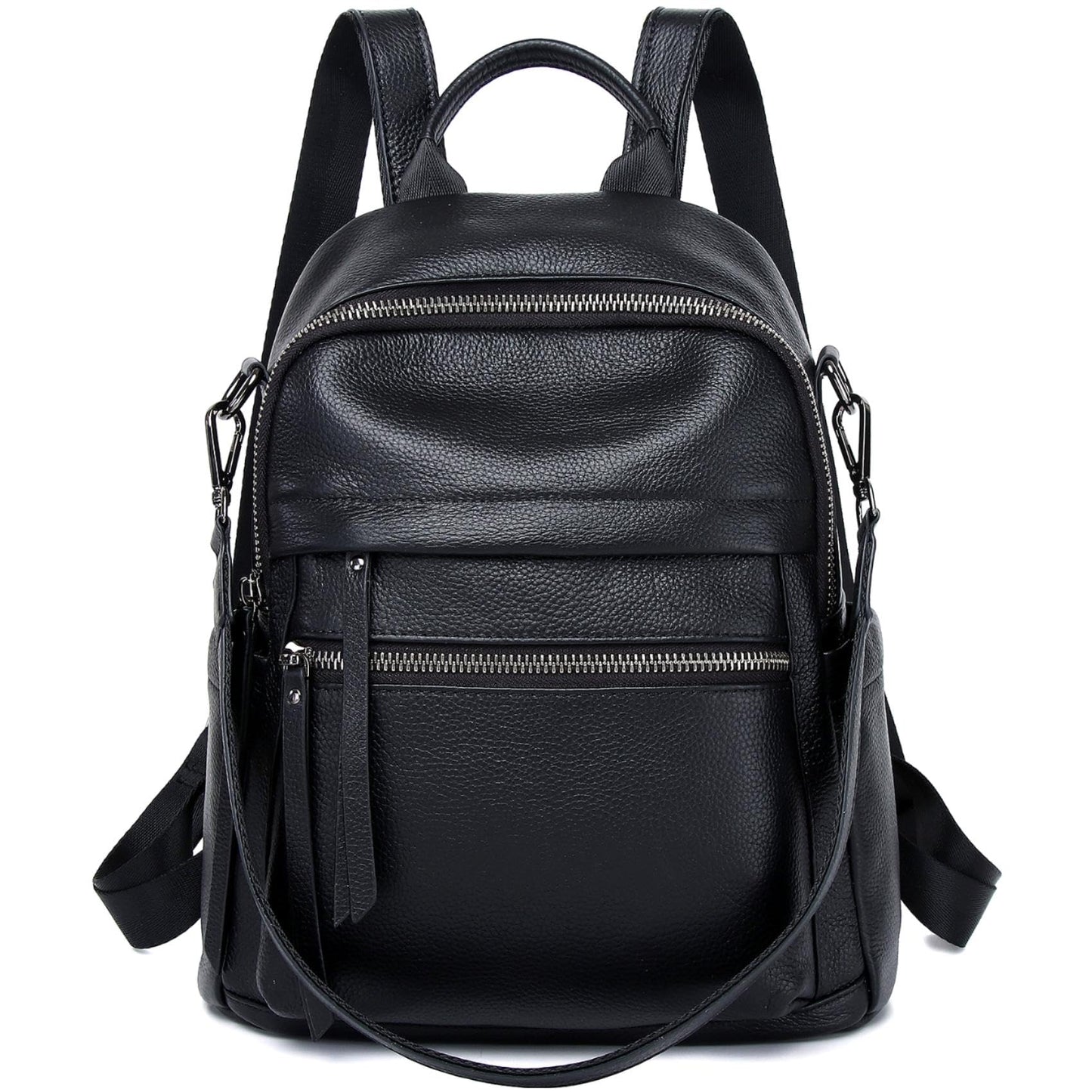 Wesccimo Genuine Leather Backpack Purse For Women Black Real Soft Leather Convertible Ladies Daypack Shoulder Bag