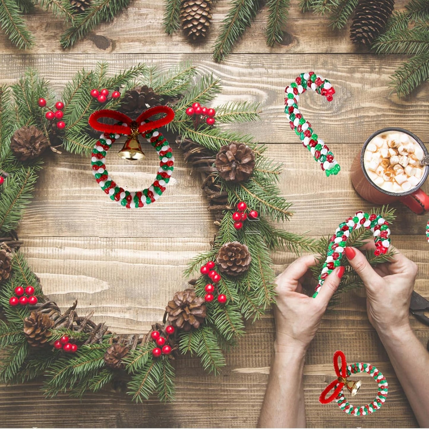 1840pcs Christmas Tri Beads, Tri Beaded Ornament Kit Christmas DIY Bead Christmas Tree Hanging Decoration，Xmas Beads Ornaments Candy Cane Ornament