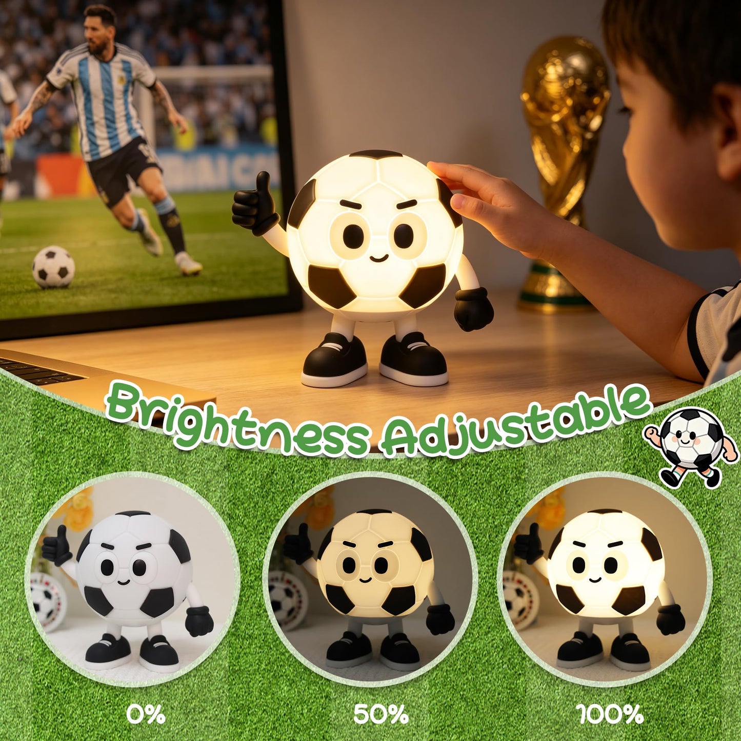 Okayera Soccer Night Light for Kids, Football Gifts for Teen Boy Man Sports Lover, Rechargeable Silicone Touch Light with Timer & Dimmable & Colar Change, Soft LED Lamp Nursery Bedroom Bedside Decor