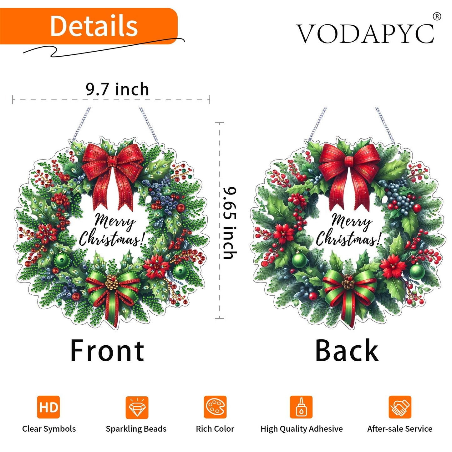 VODAPYC Christmas Wreath Diamond Art Hanging Kit for Adults, DIY Double Sided Special Shaped Diamonds Art Window Pendant Ornament for Home Decor(Christmas Wreath-1)