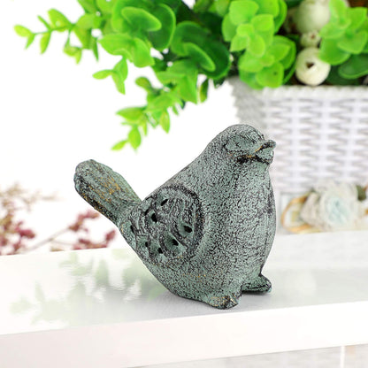 OwnMy 2PCS Cast Iron Green Bird Sculptures - Outdoor & Indoor Small Birds Statues, Hollow Carved Bird Figurines Ornaments Decorative Animal Figurines for Garden Patio Home Decors