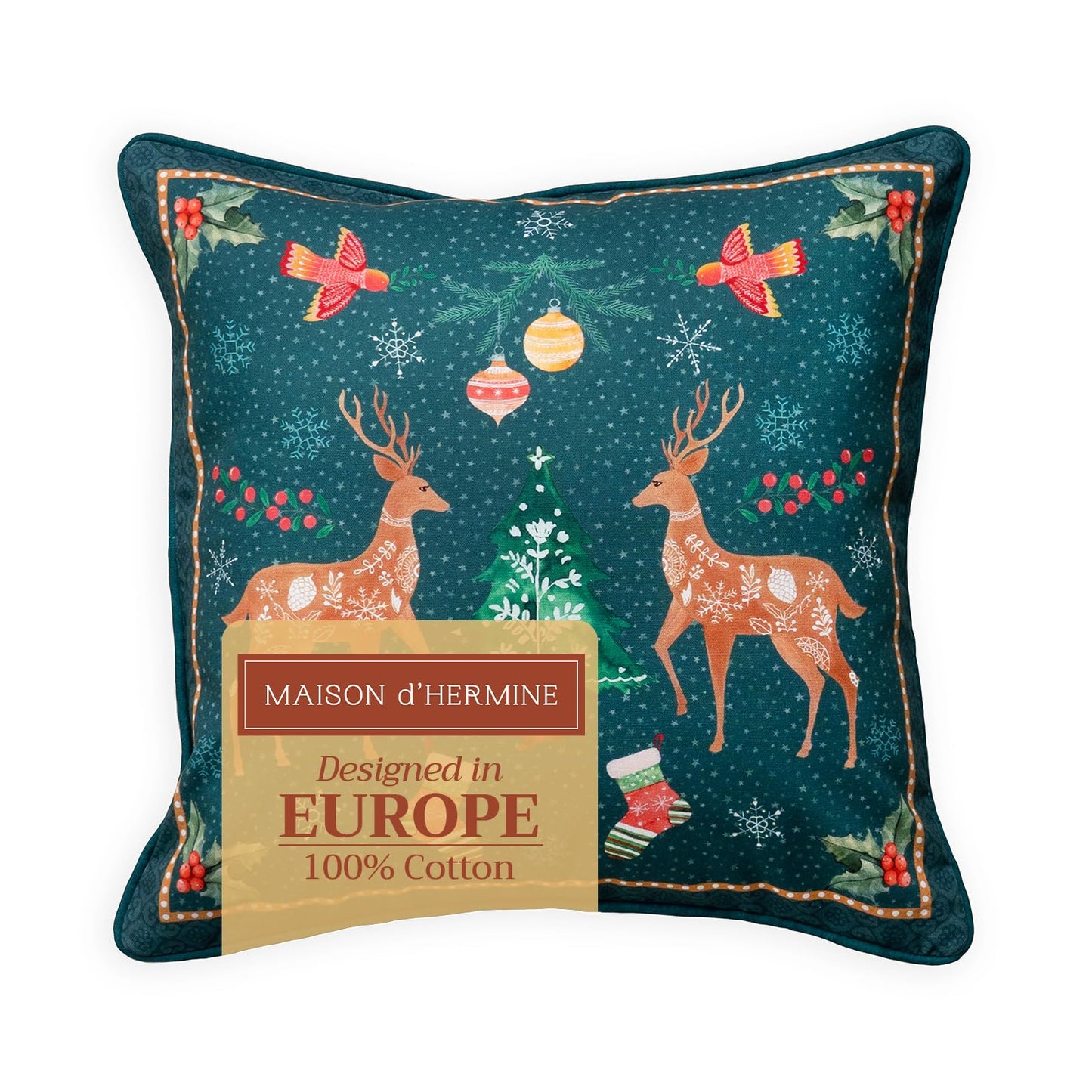 Maison d' Hermine Decorative Pillow Covers 20 x 20 inch Square 100% Cotton Throw Pillow Covers with Invisible Zipper for Living Room Couch Chair Sofas Spring Summer (Hygge Christmas)