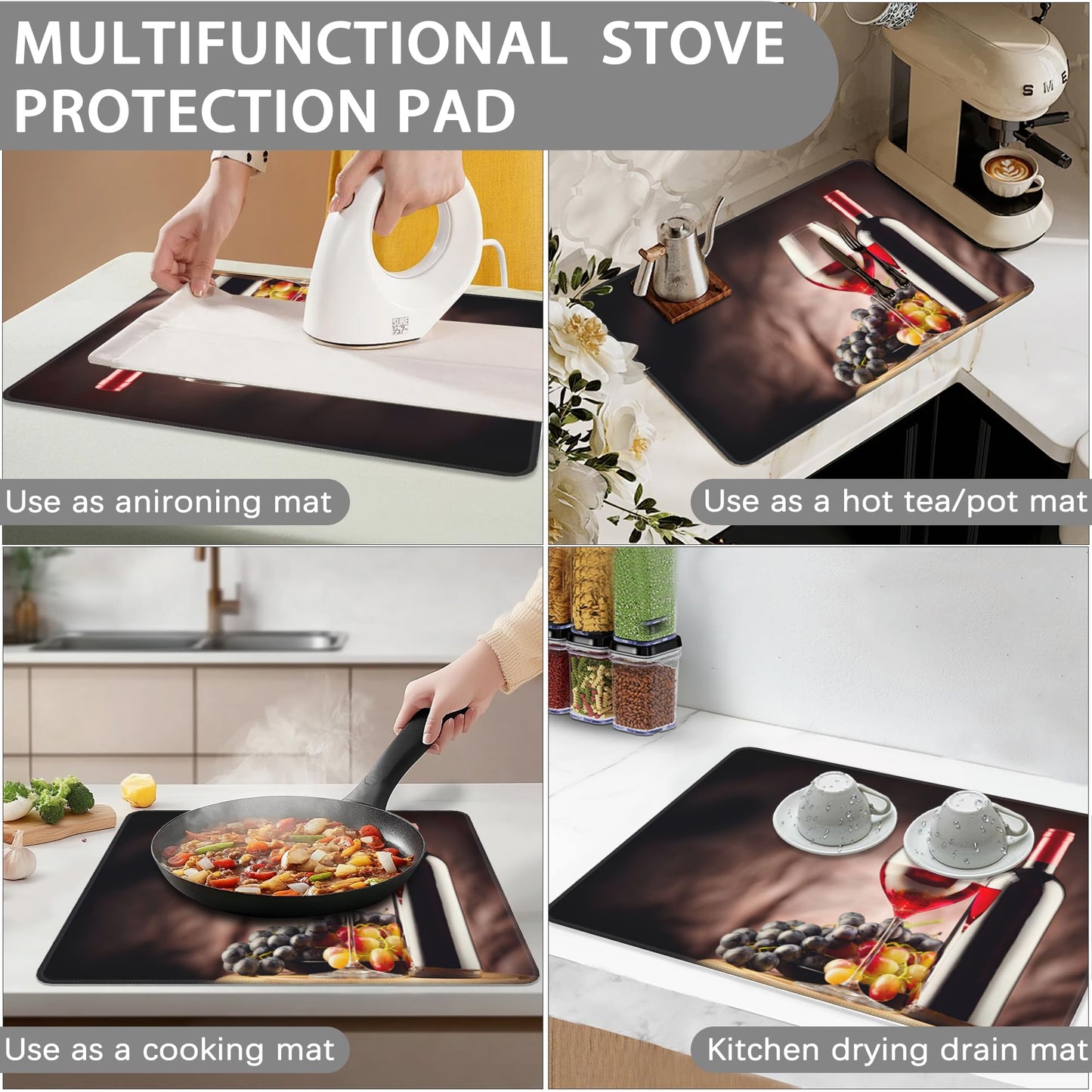 Christmas Stove Top Cover for Electric Stove,Red Wine Vintage Extra Thick Rubber Stovetop Protector Mat, Heat Resistant Glass Cooktop Oven Cover 28.5'' x 20.5''