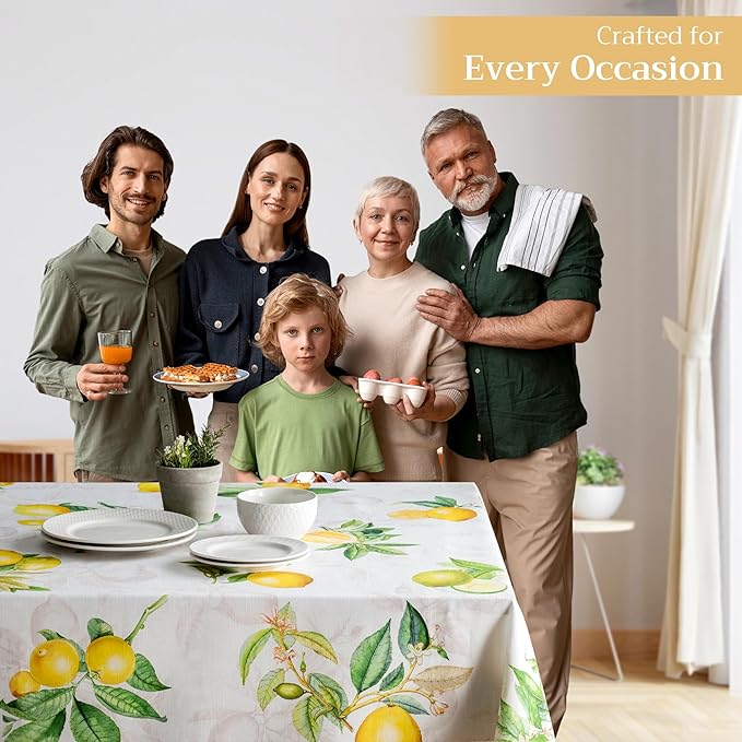 Maison d' Hermine Table Cloth Rectangle Table 100% Cotton 54 x 72 Inches Tablecloth Reusable Decorative for Dining Room, Farmhouse, Home, Party, Festive & Wedding Spring Summer - Limoncello