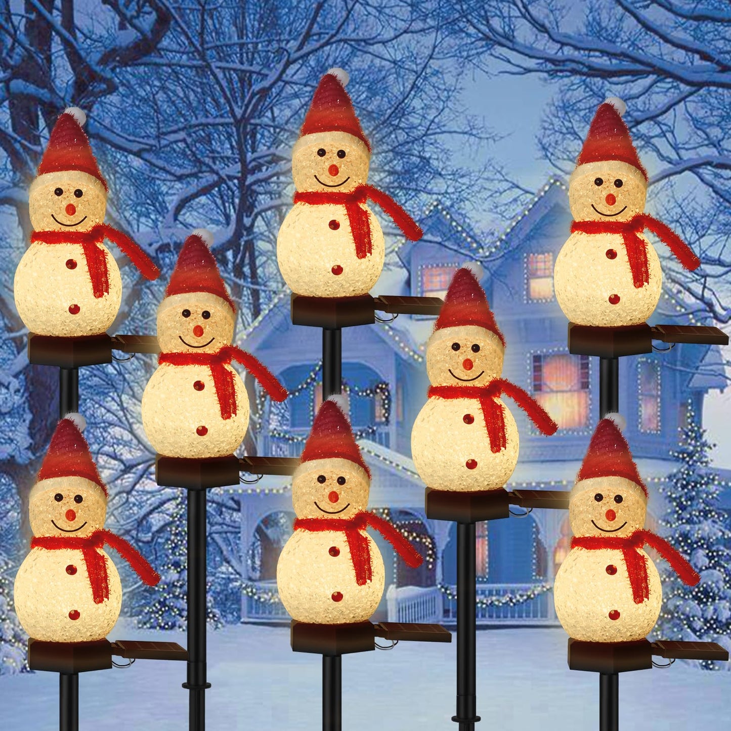 Solar Christmas Decorations Outdoor, 8PCS Snowman Shape Solar Christmas Stakes Lights, Xmas Pathway Lights for Xmas Yard, Garden, Patio Decor