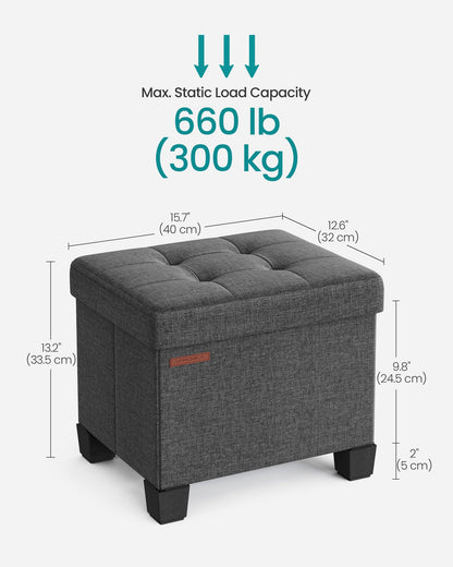 SONGMICS Storage Ottoman, Small Ottoman Foot Rest with Legs, 12.6 x 15.7 x 13.2 Inches Foot Stool, Load up to 660 lb, for Living Room, Bedroom, Dorm, Slate Gray ULSF012G01