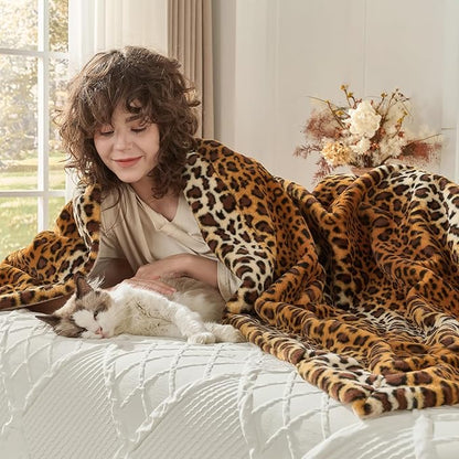Krifey Leopard Print Blanket, Faux Fur Throws for Bed, Soft Cozy Fuzzy Fluffy Thick Warm Plush Cheetah Print Blanket, Christmas Birthday Gifts for Mom Dad Women Men, Room Decor, 60x80in