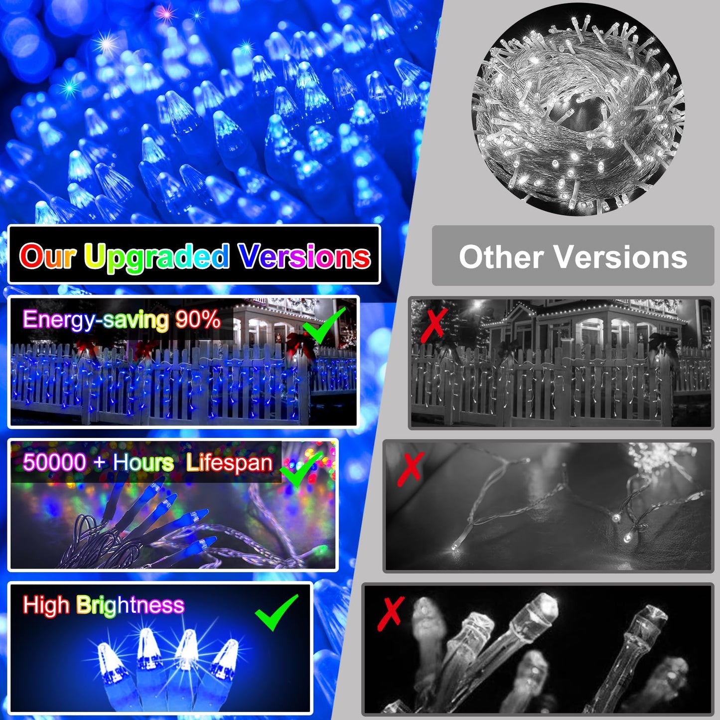 1620 LED 164ft 360 Drops Christmas Lights, Outdoor Hanging lights with 8 Modes & Timer Memory, Outside Waterproof Curtain String Light for House Fence Tree Holiday Wedding Party Decorations (Blue)