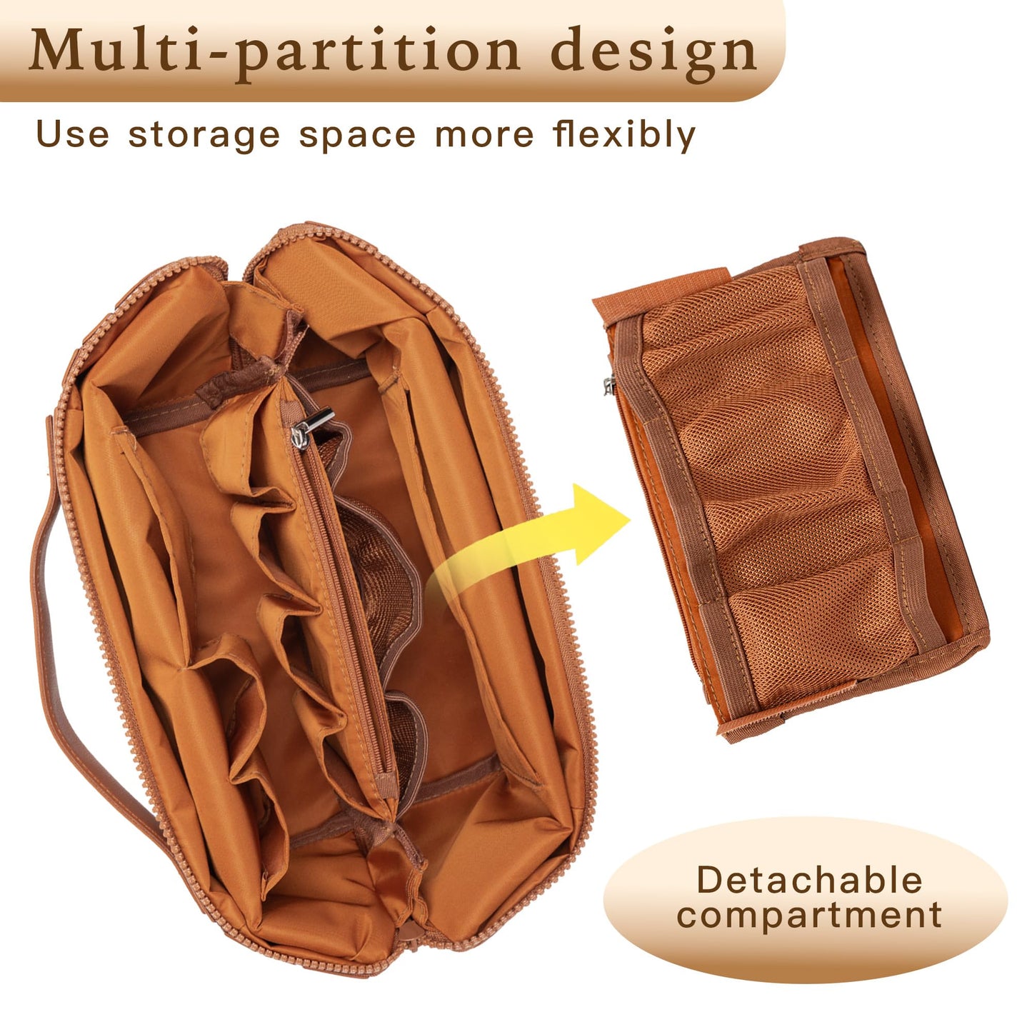Minoisome Travel Makeup Bag,PU leather toiletry bag,make up organizer case for women,Large Capacity Cosmetic Bag,Wide-open Pouch Purse，Toiletries Accessories，Fold-Down Design and Adjustable Dividers.
