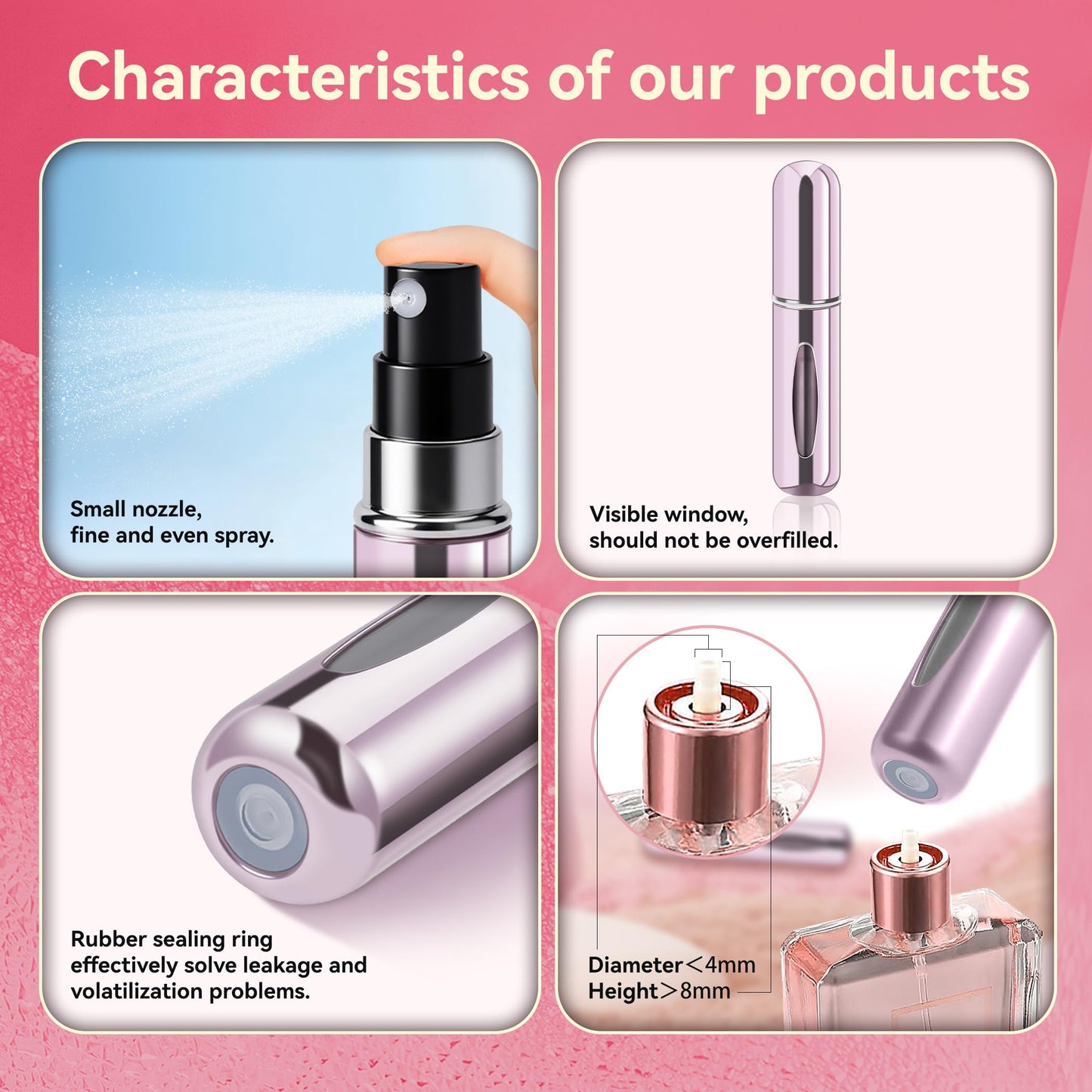 forebile Refillable Perfume Portable Atomizer Bottle Refillable Perfume Spray, Travel Perfume (5ml, 4 Pack) (Silver, Pink, Gold, Black)