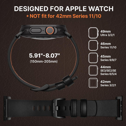 Bandletic Compatible with Apple Watch Bands for Men Women, Soft Genuine Leather Band Replacement Strap for iWatch 49mm(Ultra 3/2/1),46mm(11/10),45mm(9/8/7),44mm(SE3/SE2/SE/6/5/4),42mm(3/2/1)