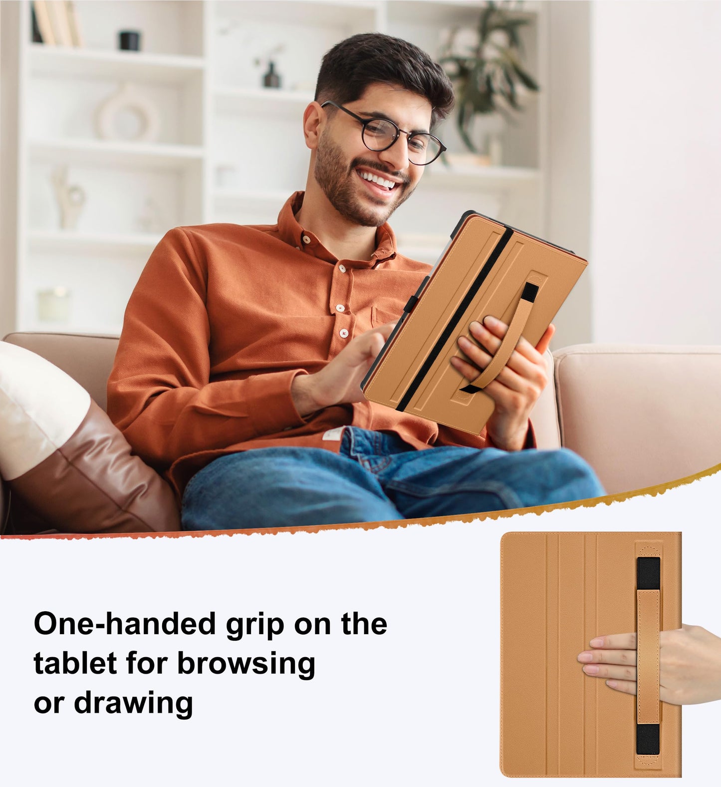 DTTO for Samsung Galaxy Tab A11+/A11 Plus/A9+ Plus 11 inch Case (2023/2026), Premium Leather Folio Stand Cover with Hand Strap for, Multi-Angle Viewing and Auto Wake/Sleep, Brown