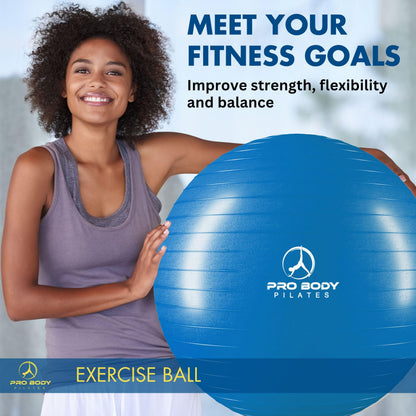 ProBody Pilates Exercise Ball - Multiple Sizes Gym Grade Balance Ball for Fitness, Workout, Pregnancy & Physical Therapy, Stability Yoga Ball Chair (Blue, 65cm)