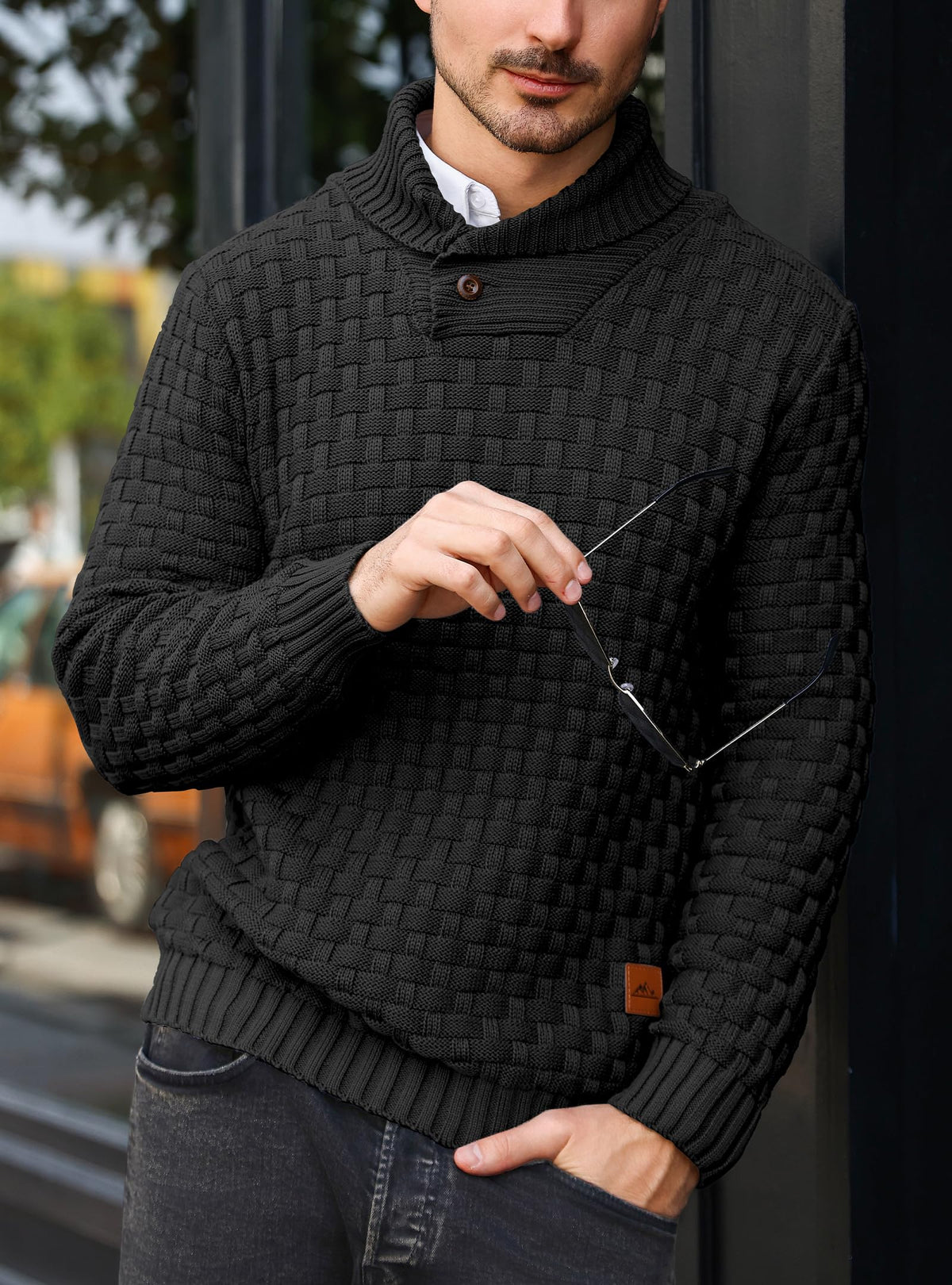 Zaitun Mens Knitted Jumper Sweater Crew Neck Warm Long Sleeve Pullover Textured Ribbed Edge Top S-5XL