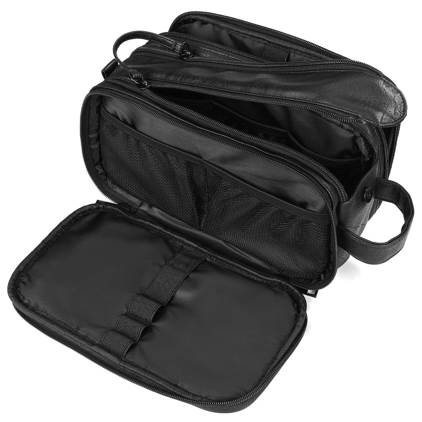 Ezday Toiletry Bag for Men and Women, Travel Essentials Shaving Dopp Kit, Travel Bag Toiletries Organizer Case for Grooming, PU Leather Water Resistant Cosmetic Bag Pouch (Black, Medium)
