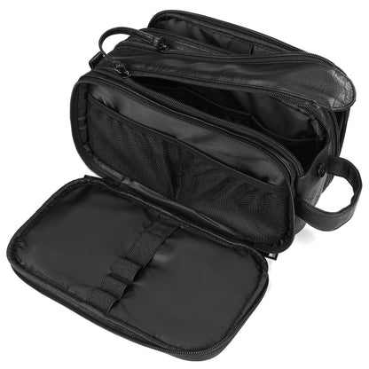 Ezday Toiletry Bag for Men and Women, Travel Essentials Shaving Dopp Kit, Travel Bag Toiletries Organizer Case for Grooming, PU Leather Water Resistant Cosmetic Bag Pouch (Black, Medium)