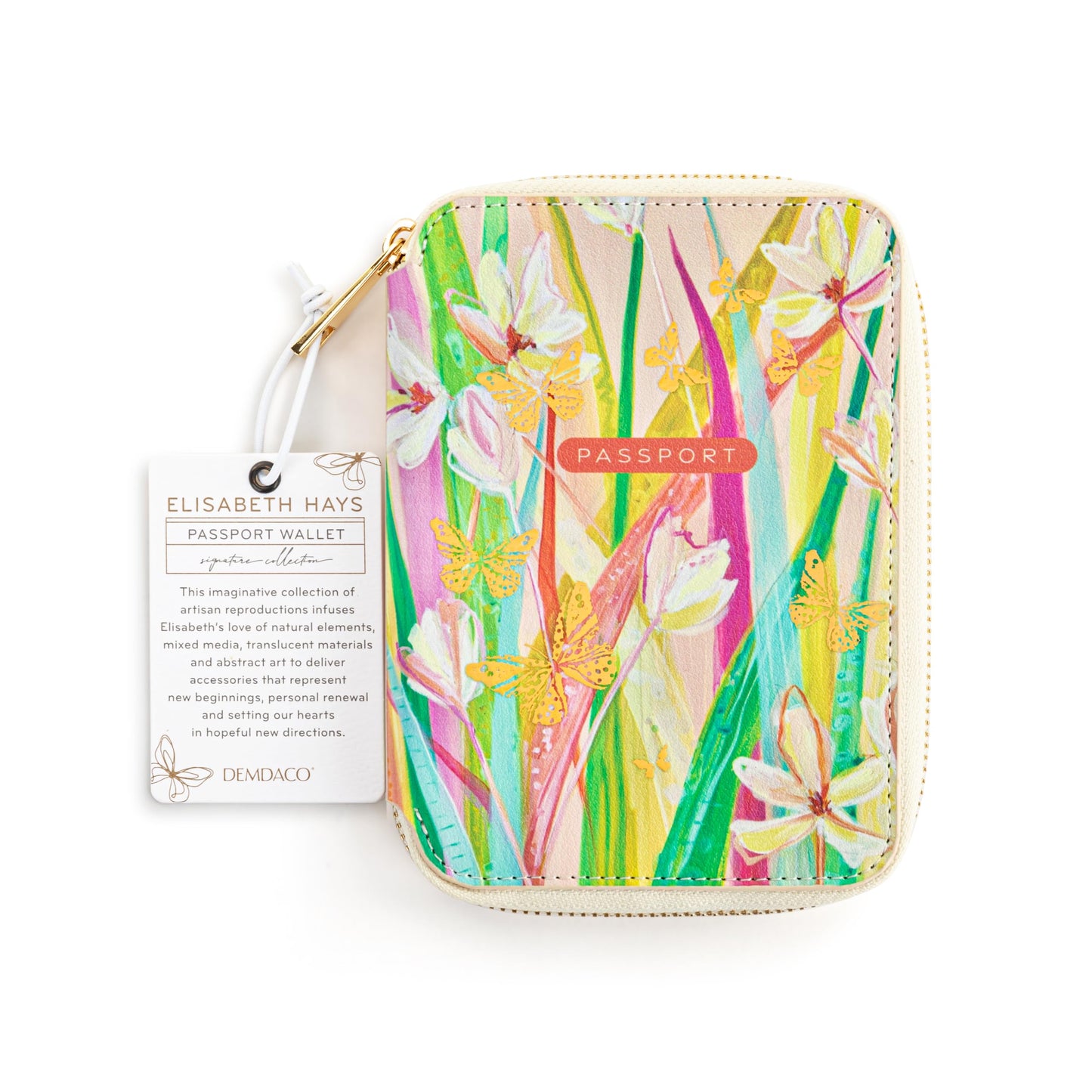DEMDACO Passport Wallet With RFID Protection and Built In Tracker Holder 4 x 6 Inch Vegan Leather Floral Pink