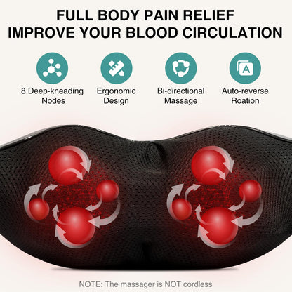 Shiatsu Neck and Back Massager with Soothing Heat, Electric Deep Tissue 3D Kneading Massage for Shoulder, Leg, Body Muscle Pain Relief, Home, Office, and Car FSA HSA Eligible