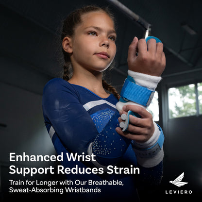 LEVIERO Gymnastics Grips Set Narrow Nippers, Grips for Gymnastics Girls, Dowel Grips with Soft Leather, Hook and Loop Wrist Straps, and Adjustable Finger Holes, for All Ages - (Aqua, 00)