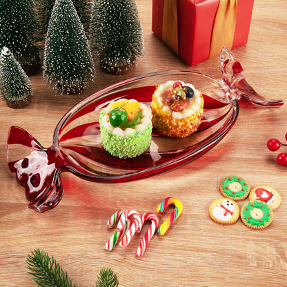SHOWLOUE Glass Candy Platter, Christmas Platter Dish Serving Dessert Plates Christmas Dinnerware Tray Decorative Plates for Xmas Holiday Party Favor, Large