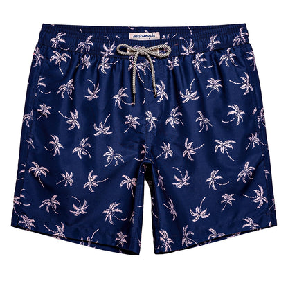 maamgic Mens Swim Trunks Quick Dry Swim Shorts with Mesh Lining Funny Swimwear Bathing Suits 7inch Navy Palm Large