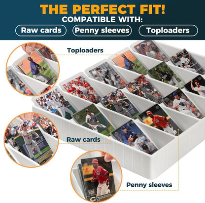 Card Sorting Tray - Stackable 15-Compartment Organizer for Trading Cards | Includes 15 Dividers, White