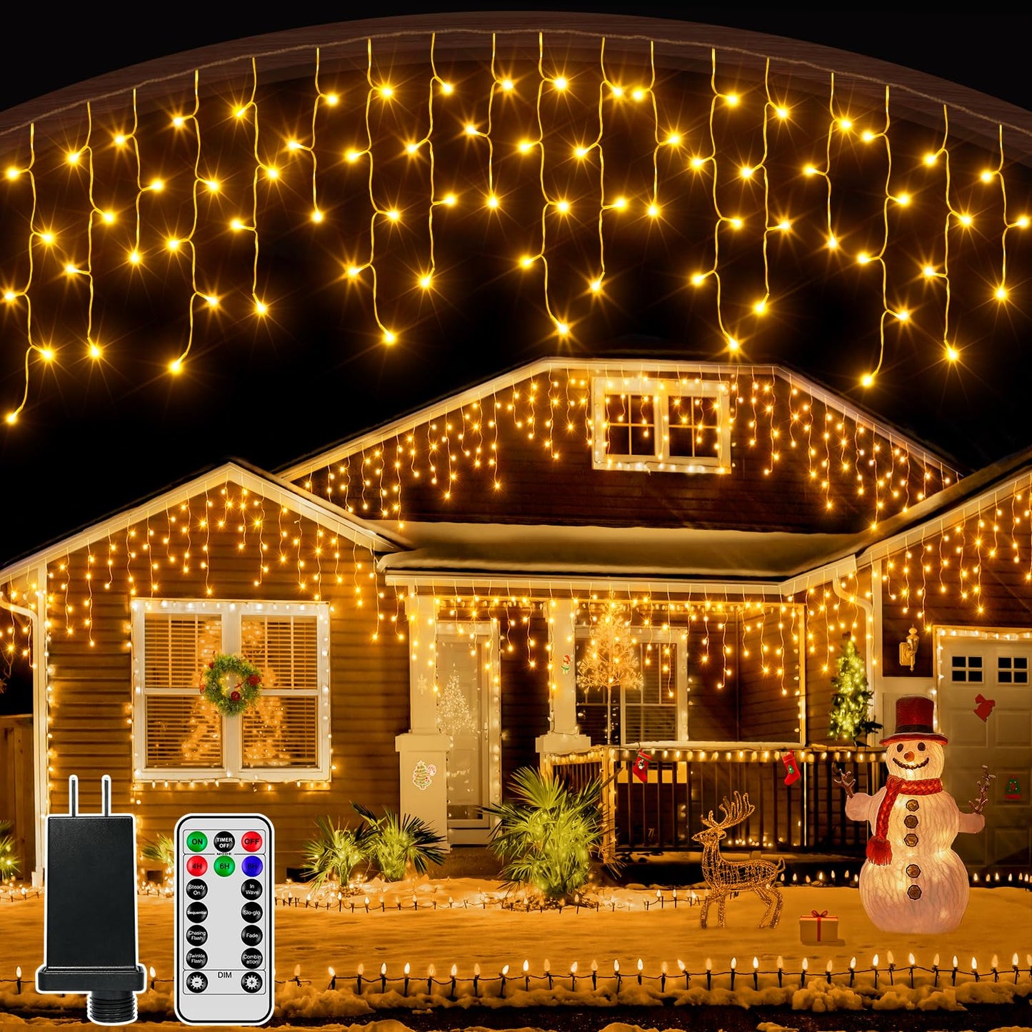 Icicle Lights for Outside, 216LED 24FT Waterproof Christmas Light Outdoor with 8 Modes & Timer, Connectable Christmas Icicle Lights for Eaves House Yard Indoor Outdoor Holiday Decoration(Warm White)