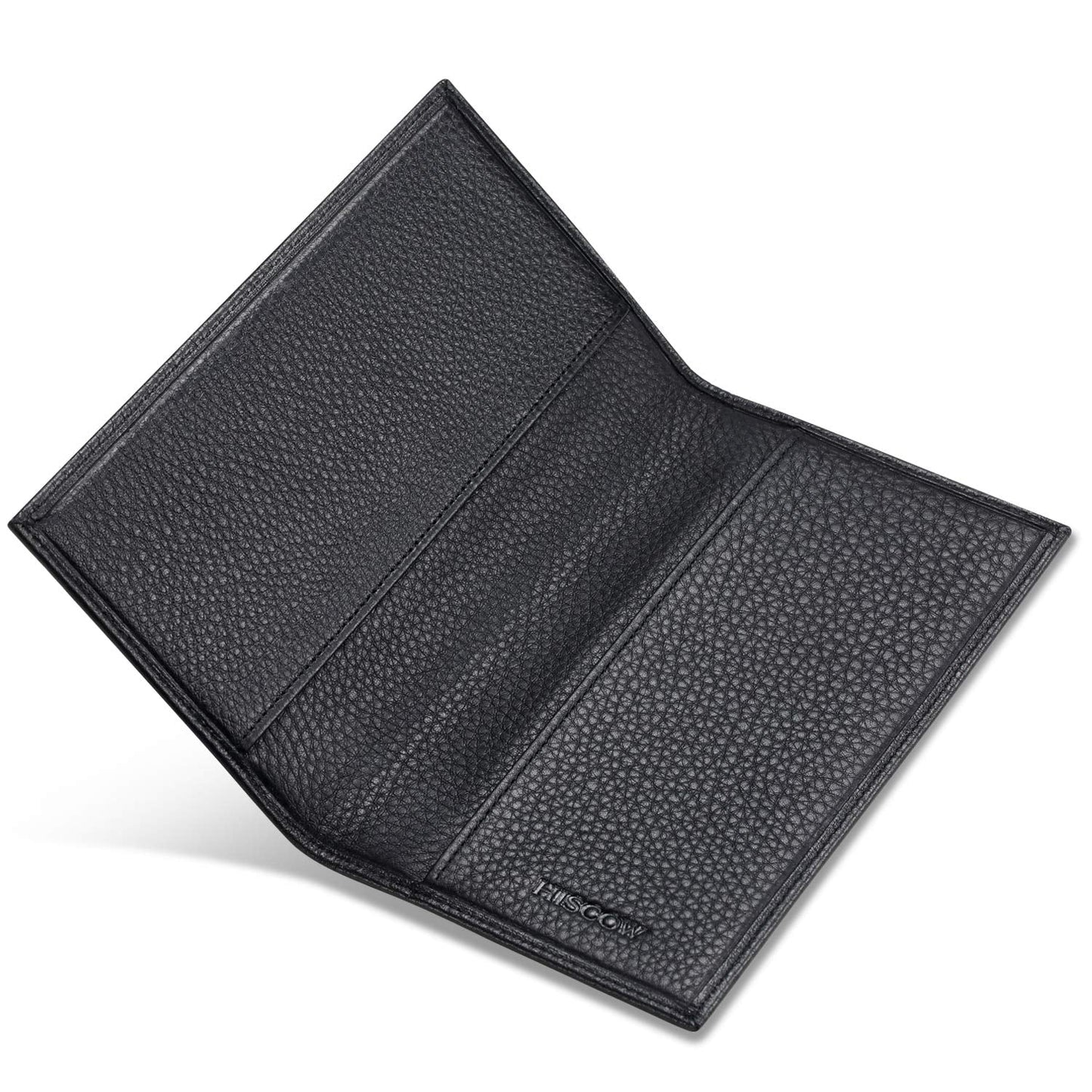 HISCOW Duplicate Checkbook Cover for Men & Women - Full Grain Leather (Pebbled Black)
