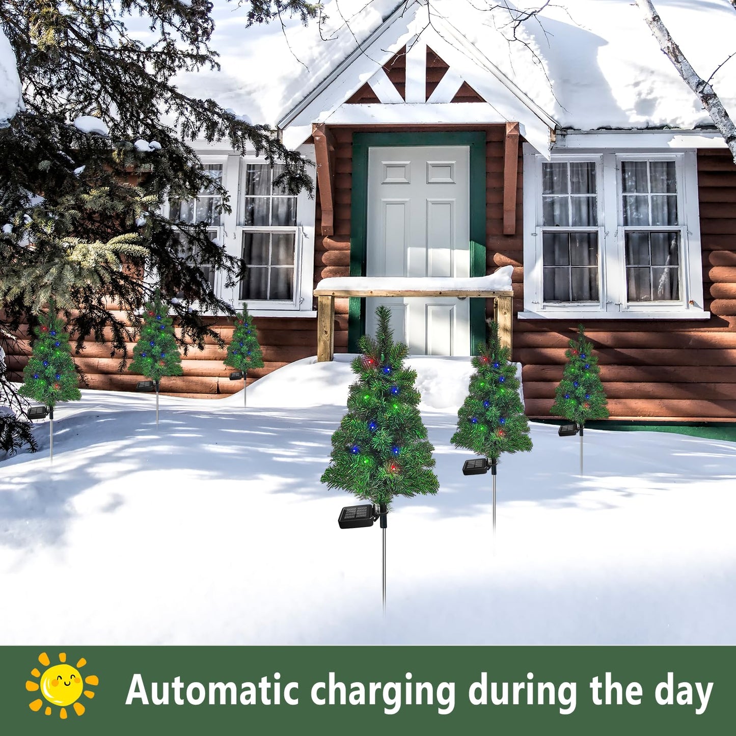4PCS Solar Christmas Tree Garden Stake Lights Outdoor Waterproof Pathway Lights Xmas Tree Light for Lawn Patio Yard Front Porch Christmas Decor