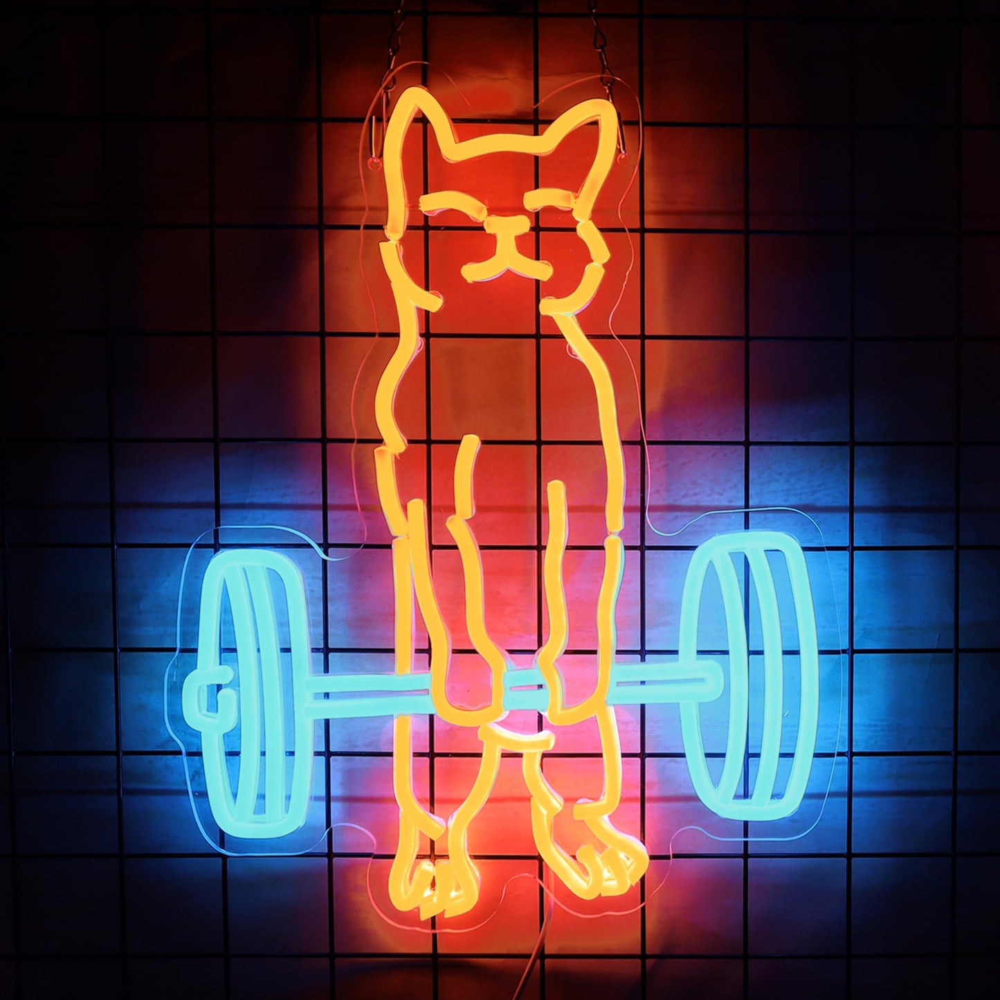 Cat Do Gym Neon Sign for Home Gym Decor Cat Lifting Weight Funny Lighting Sign LED Wall Art for Men Cave Garage Decor 12.6 * 16.1IN