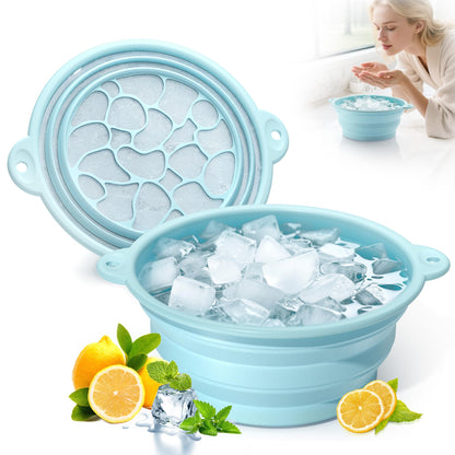 Face Bowl for Ice with Built-in Ice Tray – Collapsible Silicone Facial Ice Bath Bowl for Cold Plunge Therapy, Skin Tightening & Acne Relief – Portable Spa Tool for Home & Travel(Black)