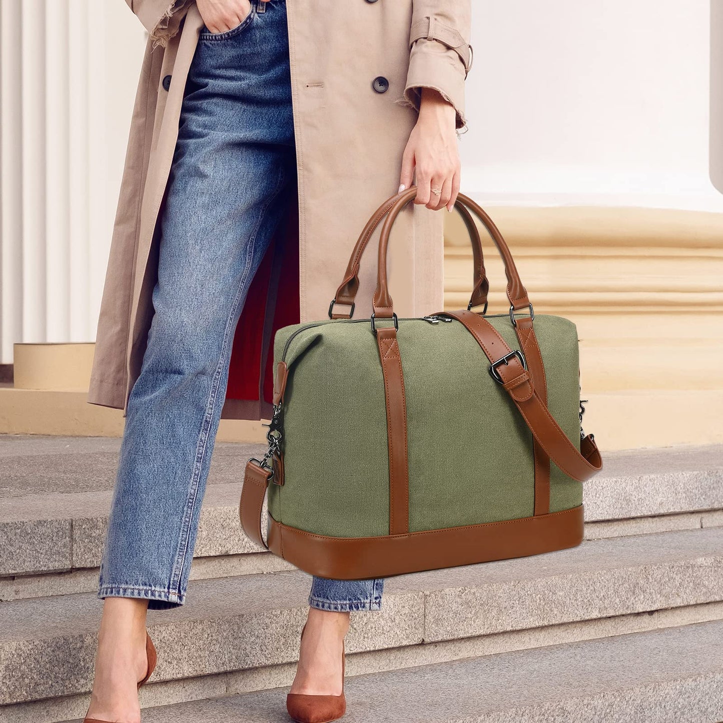 Bluboon Travel Tote Bags with Zipper Ladies Canvas Bag Weekender Overnight Bag for Women Carry on Duffel Bag Trolley Sleeve