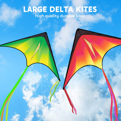 JOYIN Large Delta Kite Red, Green and Purple, Easy to Fly Huge for Kids and Adults with 262.5ft String, Large Delta Beach Kite for Outdoor Games and Activities