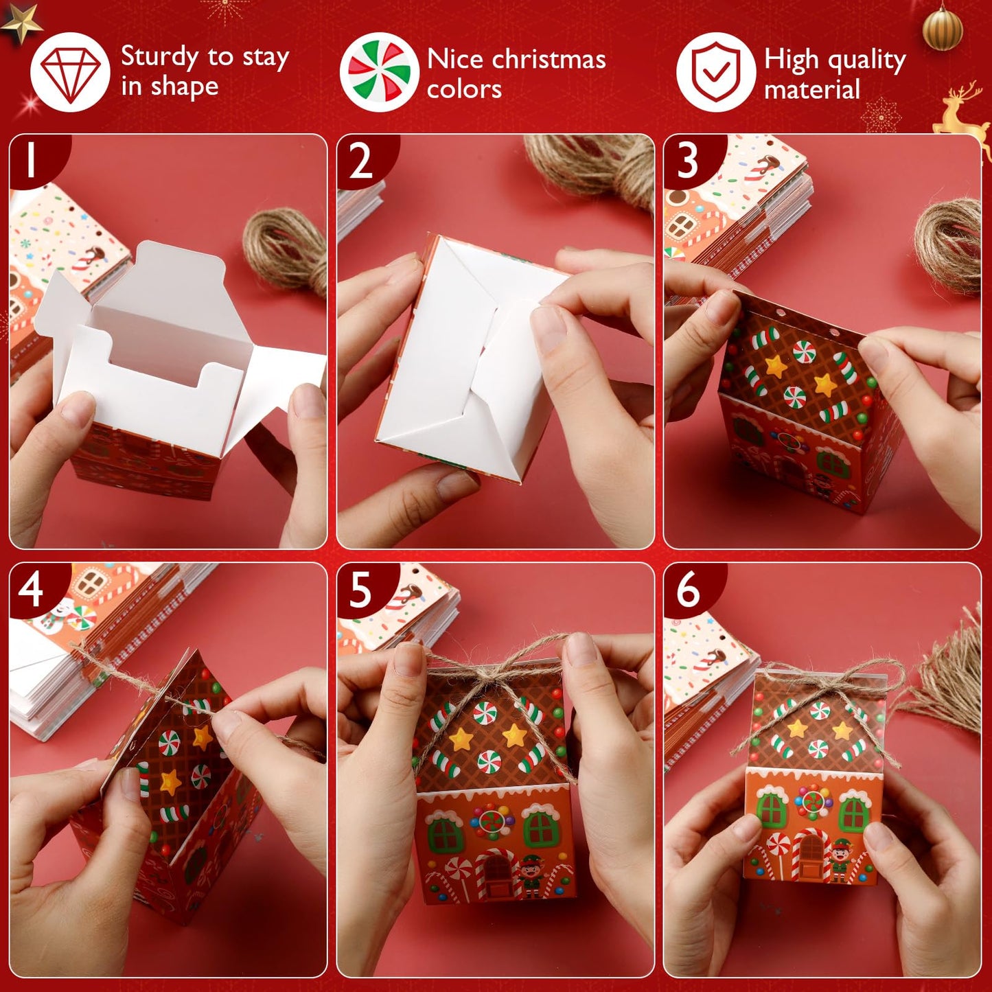 Zhanmai 48 Pcs Christmas Treat Boxes Candy Gingerbread House Mini Christmas Party Favor Box Small Paperboard Gift Container for Xmas Holiday Party Treat Cookie Goodie Snack Gift Packaging
