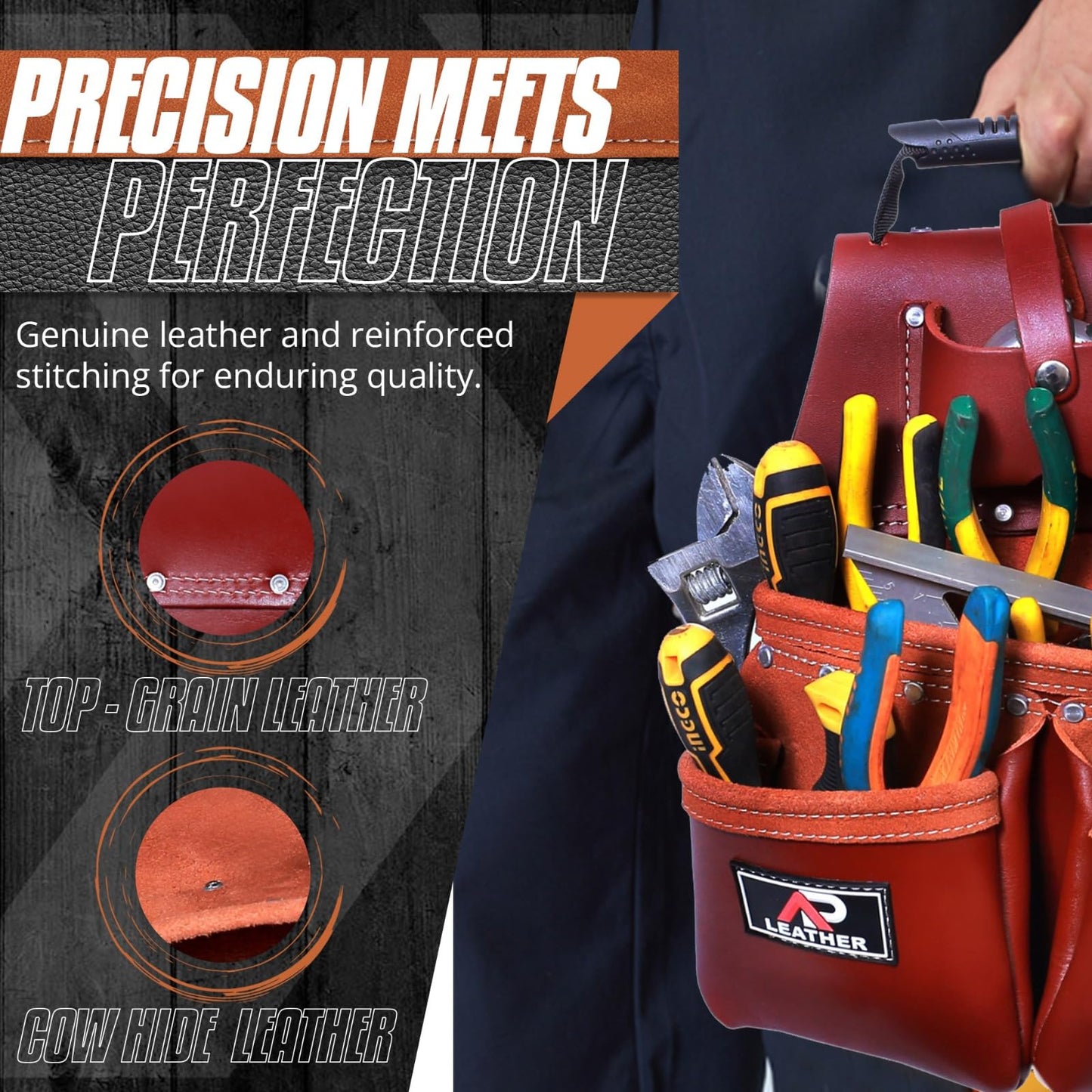 Ap-Leather Pro-302 Premium Oil Tanned Leather Tool Belt, Carpenter Tool bag | Tool Belt 29 Pockets Tool Pouch with 4 Loops, Carpenter, for 30" to 52 (Maroon Tool Belt, Extra Large)