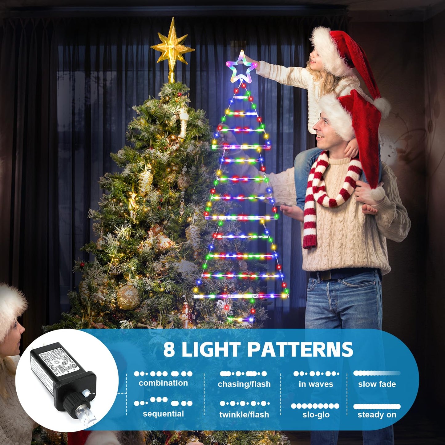 Outdoor Christmas Decorations Lights 4.6ft 175 LED Christmas Tree Ladder Lights with 8 Lighting Modes&Memory Function,Waterproof Christmas Tree Lights for Indoor Outdoor Home Wall Window
