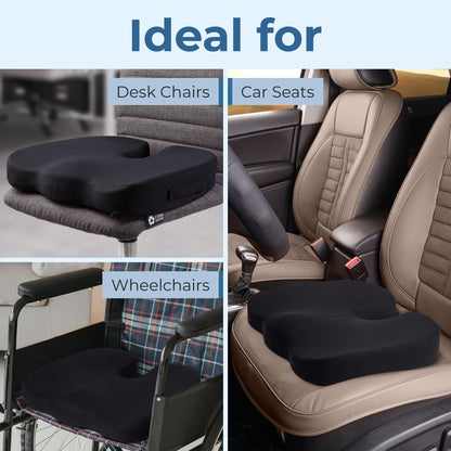 5 STARS UNITED Seat Cushion - Memory Foam Chair Cushion for Tailbone Pain Relief - Ergonomic Support for Coccyx, Sciatica & Butt - Office, Desk & Gaming Chair, Car Seat, Wheelchair, Airplane, Black