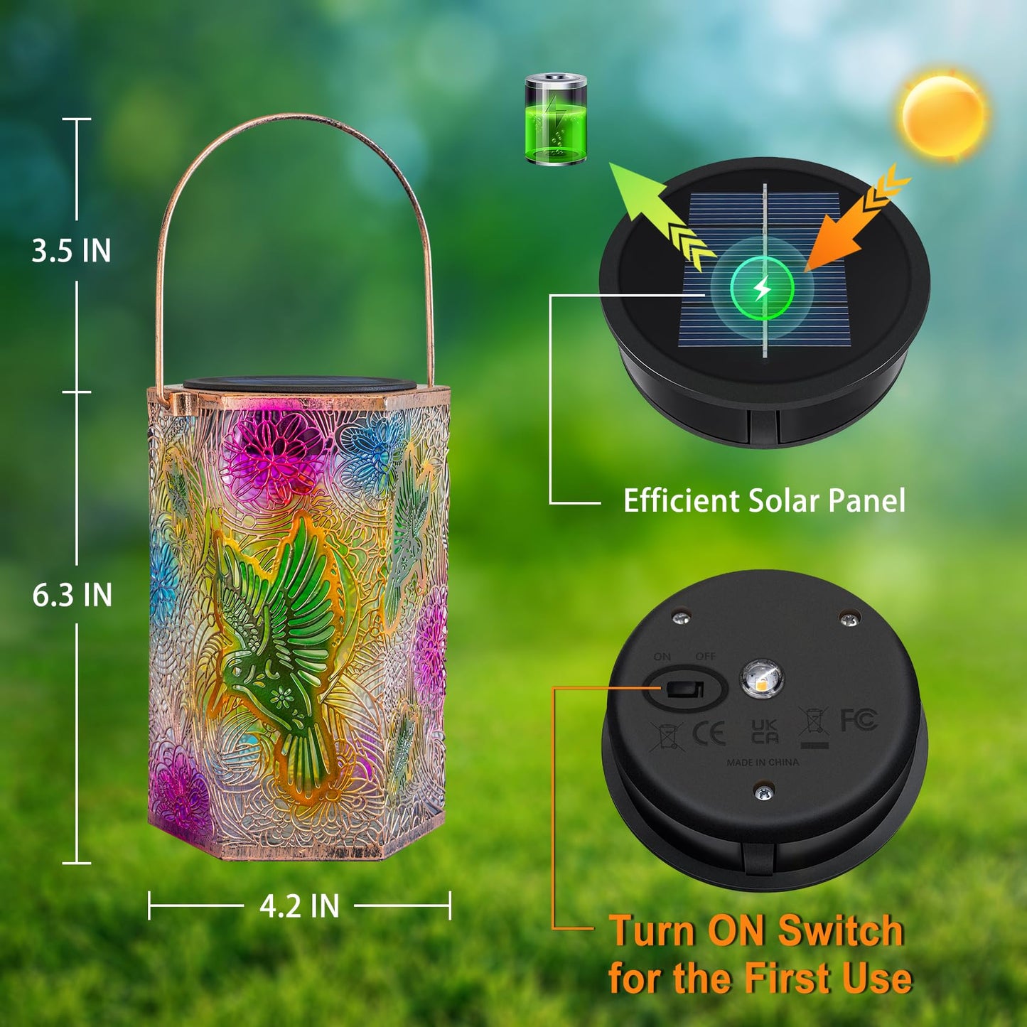 2Pack Solar Outdoor Hummingbird Lanterns Waterproof, Homeimpro Multicolor Solar Garden Lanterns, Mother's Day Christmas Garden Gifts for Mom Women, Backyard Ornaments