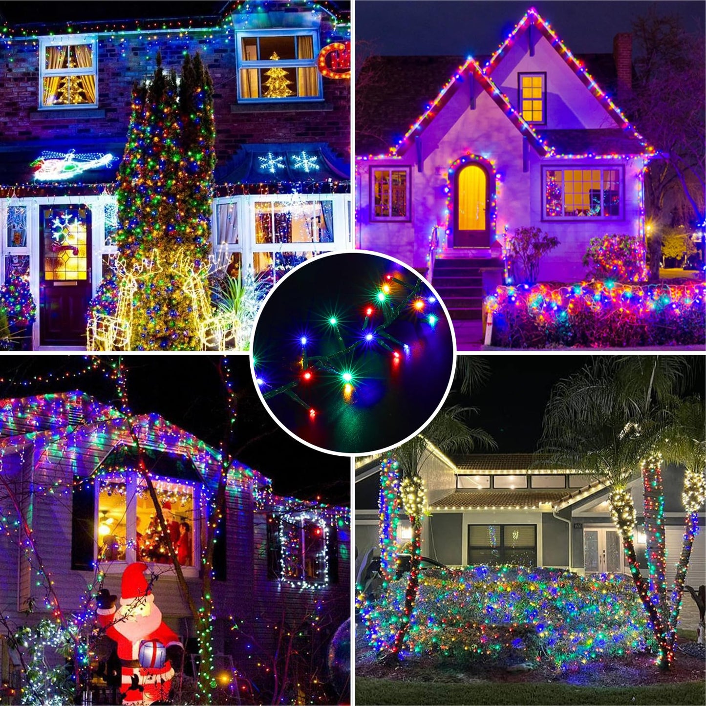 LAMPHOME 500 LED String Lights Outdoor, 16 Modes Plug-in Twinkle Fairy for Bedroom, 46ft 500LED Christmas Cluster Outdoor Waterproof - Multicolor