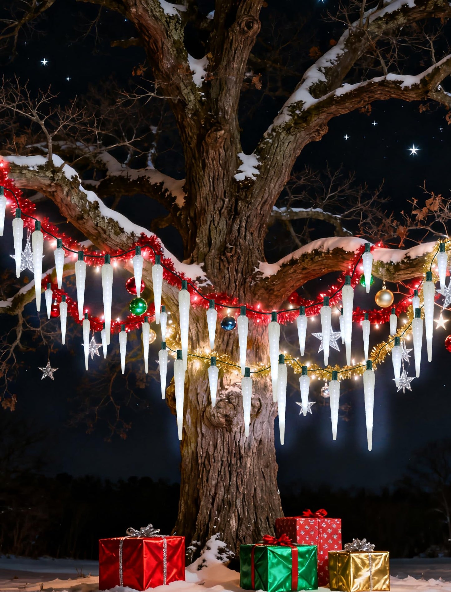 Adirxon Bright LED Christmas Lights Outdoor, 10.5FT 10-Bulb Waterproof Icicle Lights, 10000K Cool White Plug-in String Lights for Roofline, Yard, Party & Holiday Decorations