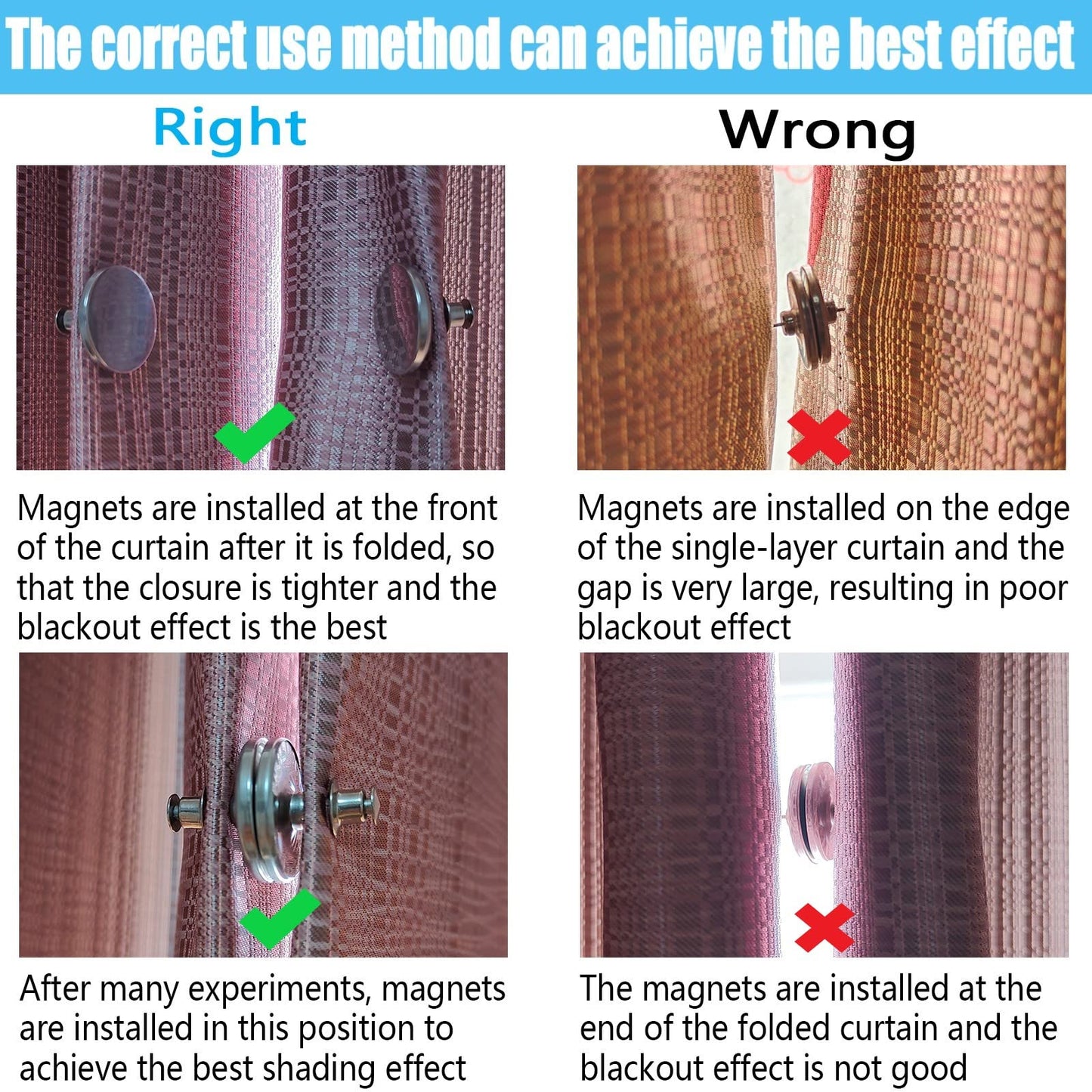 Yteseery 16 Pairs Magnetic Curtain Clips, Curtain Weights Magnets for Thin Drapery, Curtain Magnets Closure Prevent Light Leaking, Double Sided Magnetic wtih Strong Heavy Magnets