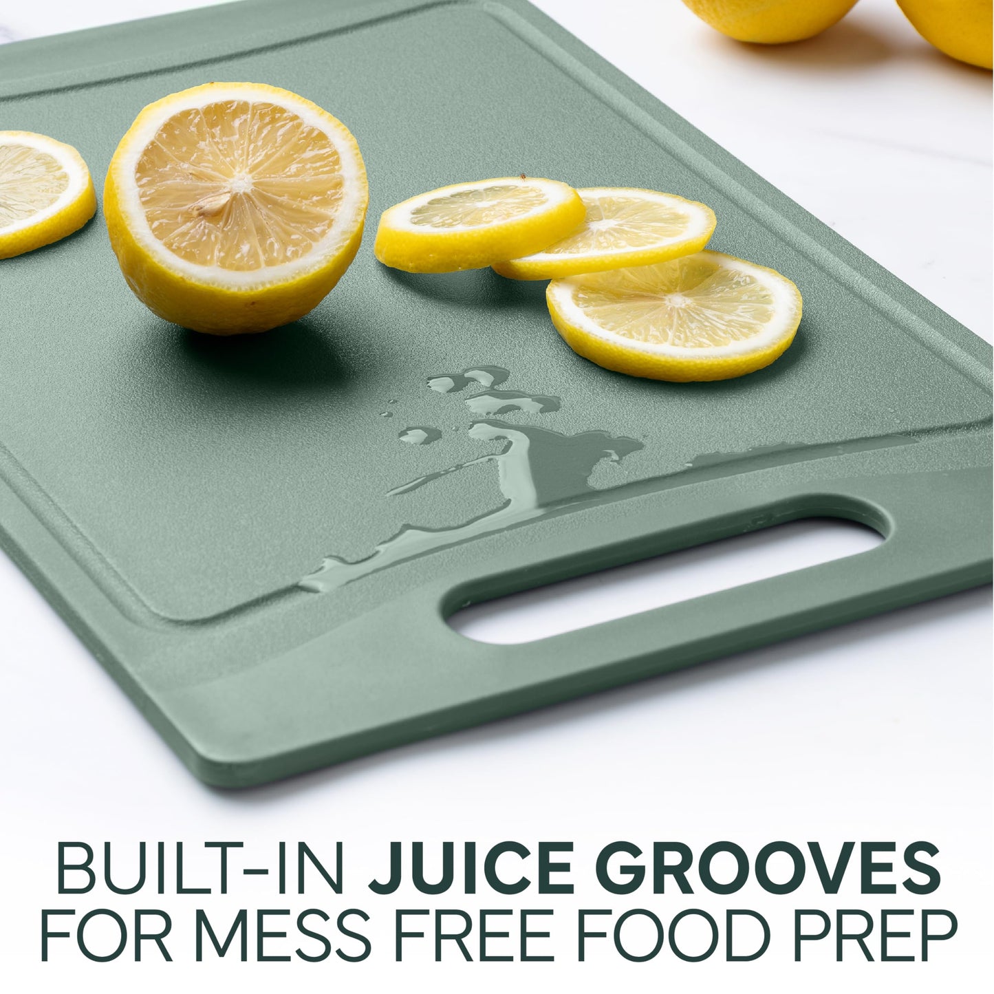 COOK WITH COLOR Non-Slip Cutting Board Set – Kitchen Essentials with Easy Grip Handle for Meat, Veggies, and Fruits, 3 Cutting Boards, Mint
