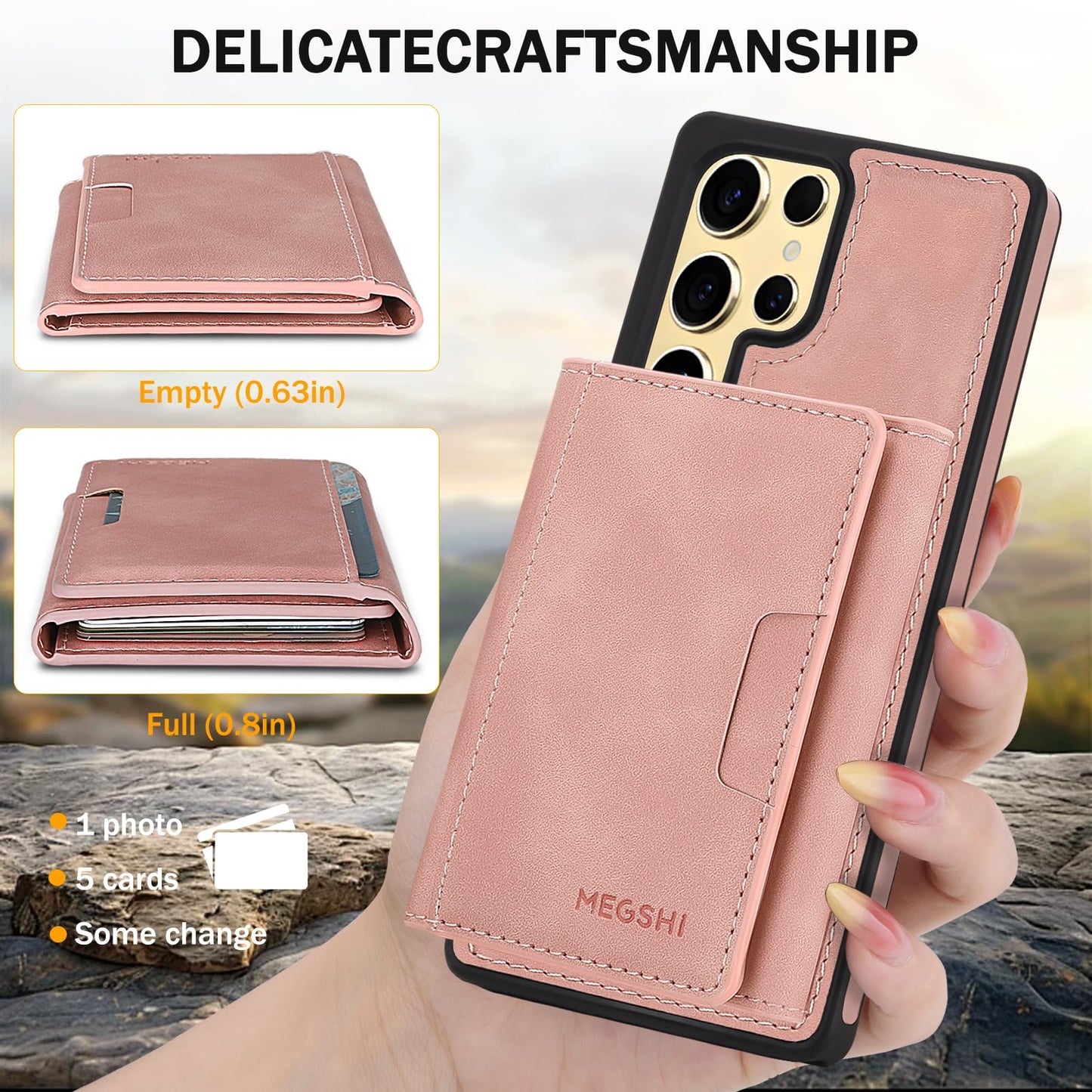 Godzoen for Samsung Galaxy S25 Ultra Wallet Case, 2-in-1 Detachable Magnetic Wallet Case, Card Holder RFID Blocking, Fashionable Faux Leather Card Slot & Folding Design (Pink)
